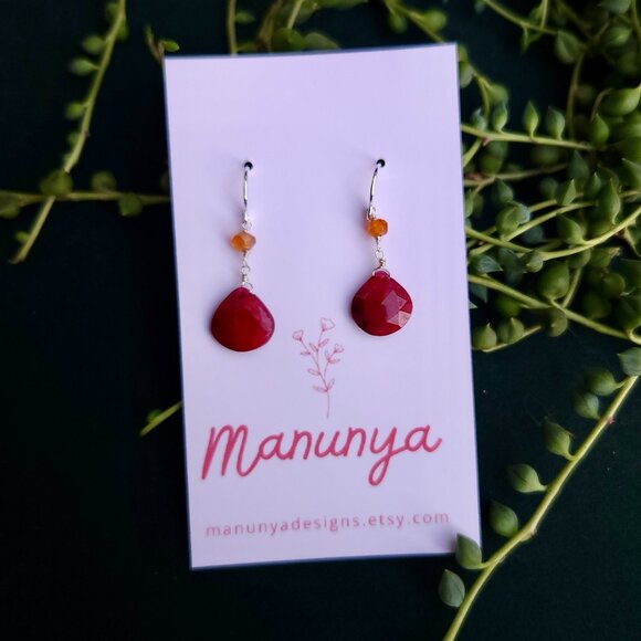 Ruby Dangle Earrings - Semi-Precious Ruby, Labradorite & Carnelian - Picture 10 of 10